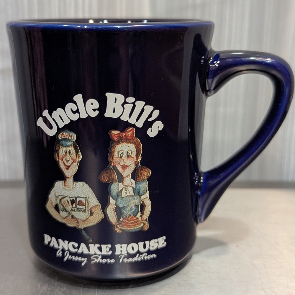 Uncle Bill's Rare Vintage Pancake House Jersey Shore Cobalt Blue Coffee Mug